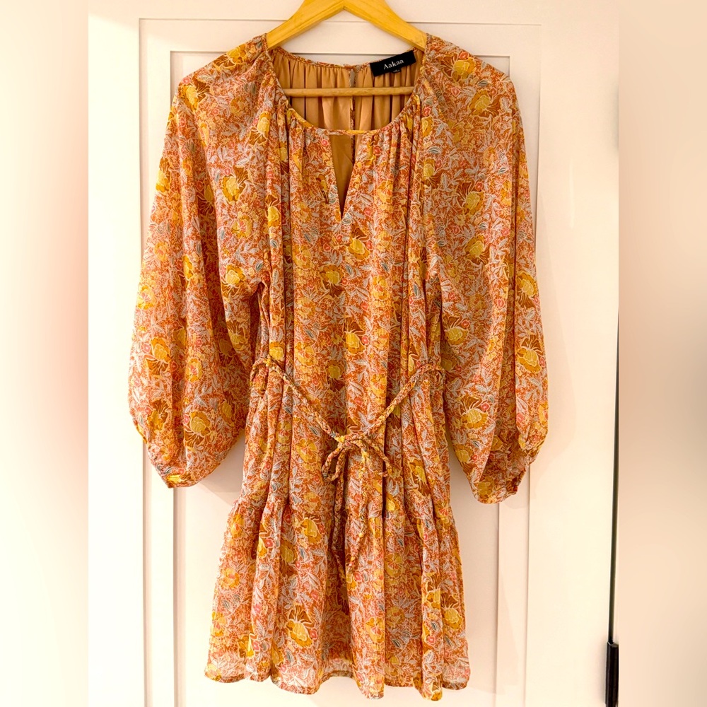 Vibrant Floral 3/4 Sleeve Dress Bohemian vibe Size S
